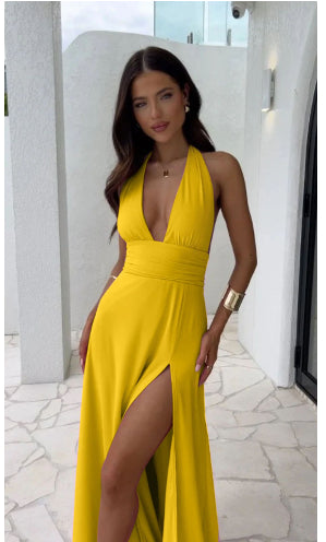 Vestido Halter Escote V Espalda Descubierta Mujer
