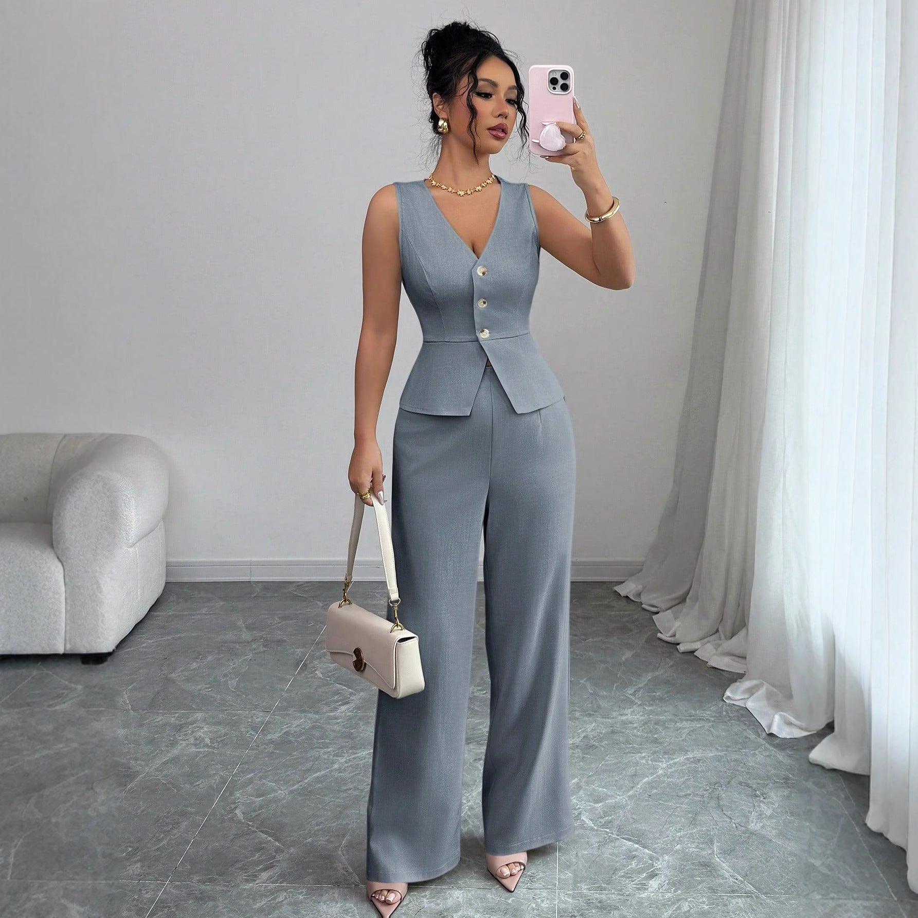 Conjunto Mujer Dos Piezas Pantalón Pata Ancha