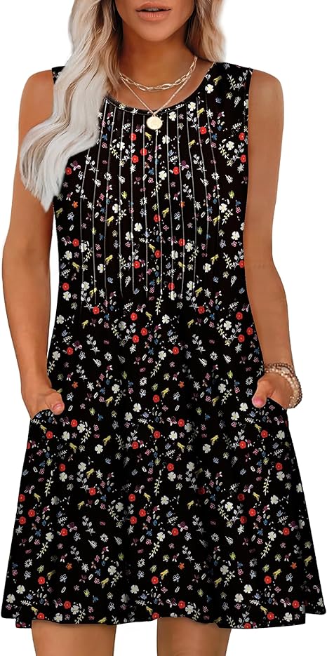 Vestido tipo holgado chaleco informal de cuello redondo sin mangas para vacaciones en la playa
