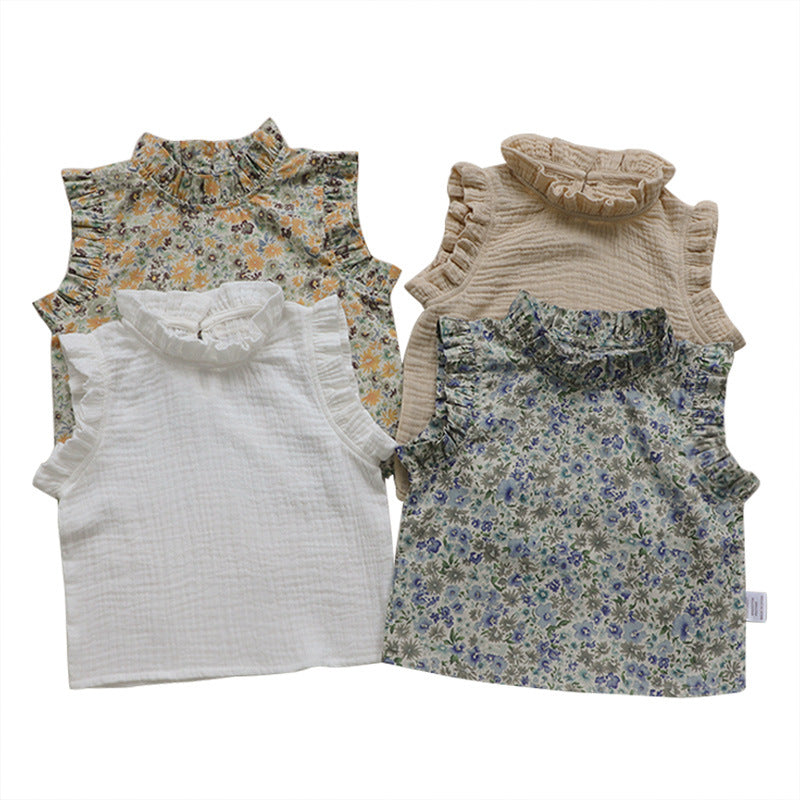 Camiseta Tipo Chaleco Floral de Verano para Bebé Niña — Estilo Coreano