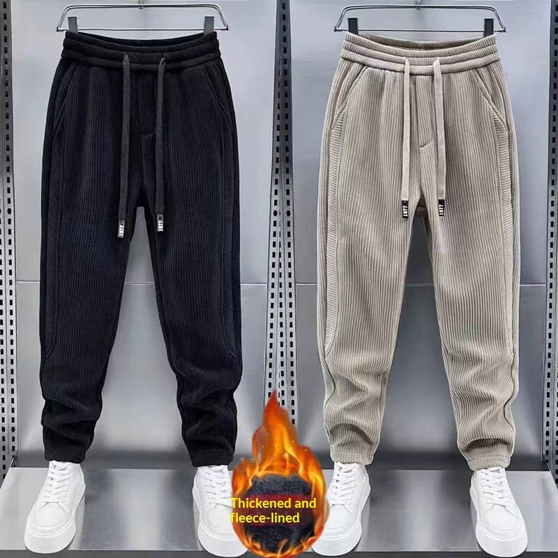Pantalones casuales de invierno para hombre, de pana gruesa con forro polar.