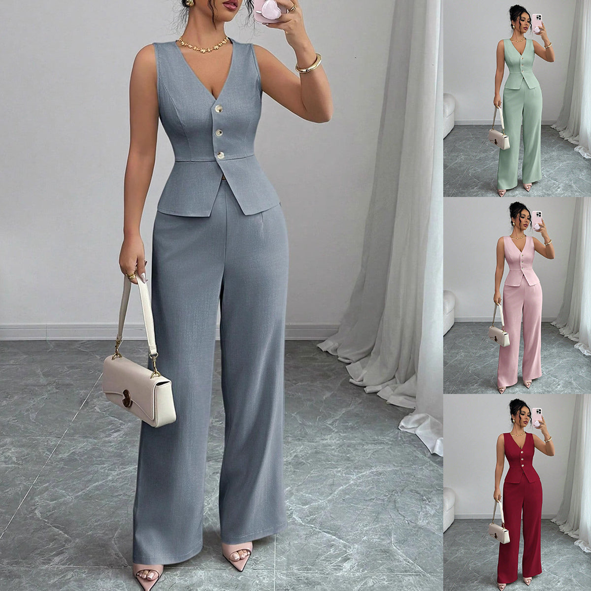 Conjunto Mujer Dos Piezas Pantalón Pata Ancha