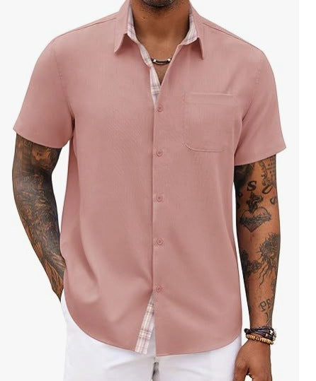 Camisa de Lino Holgada Color Liso para Hombre