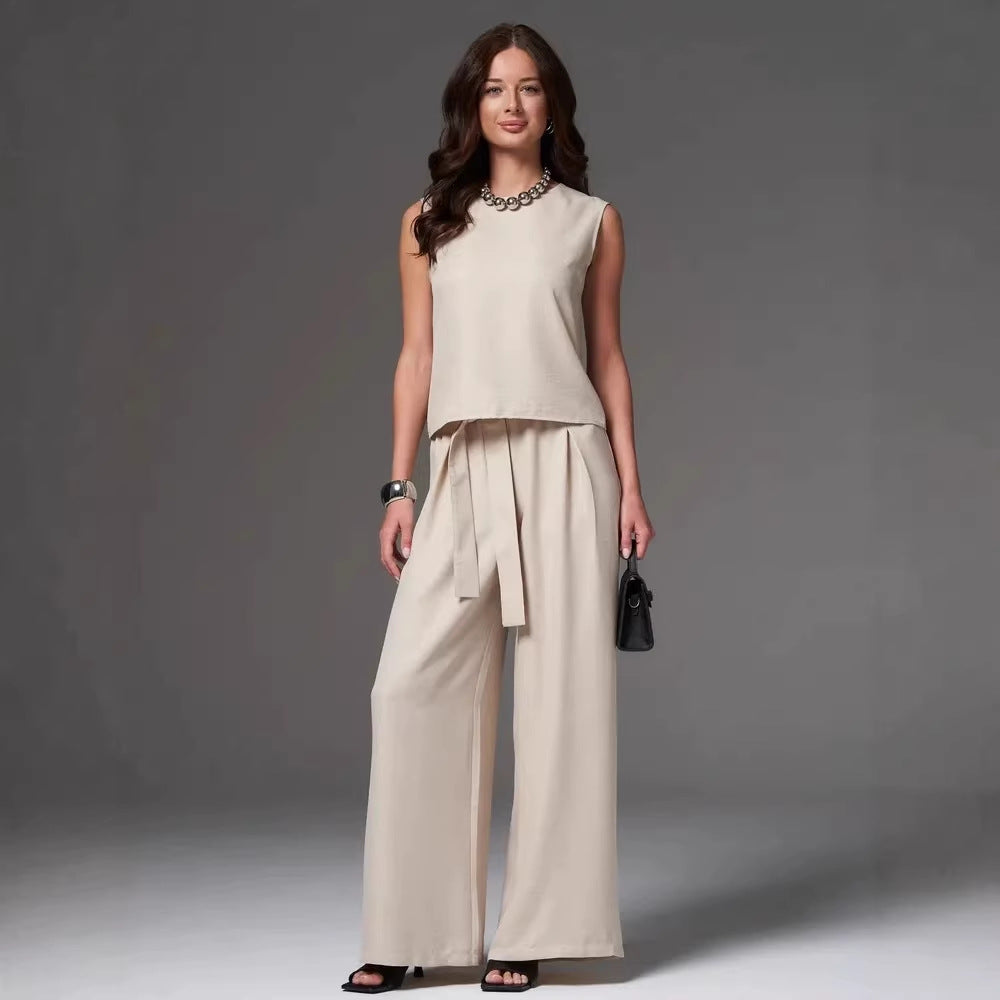 Conjunto de pantalón ancho sin mangas holgado e informal para mujer