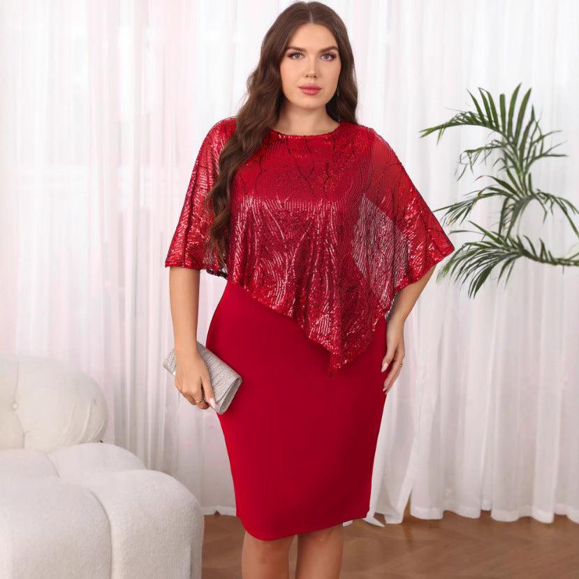 Vestido irregular de mujer de talla grande con parches y lentejuelas