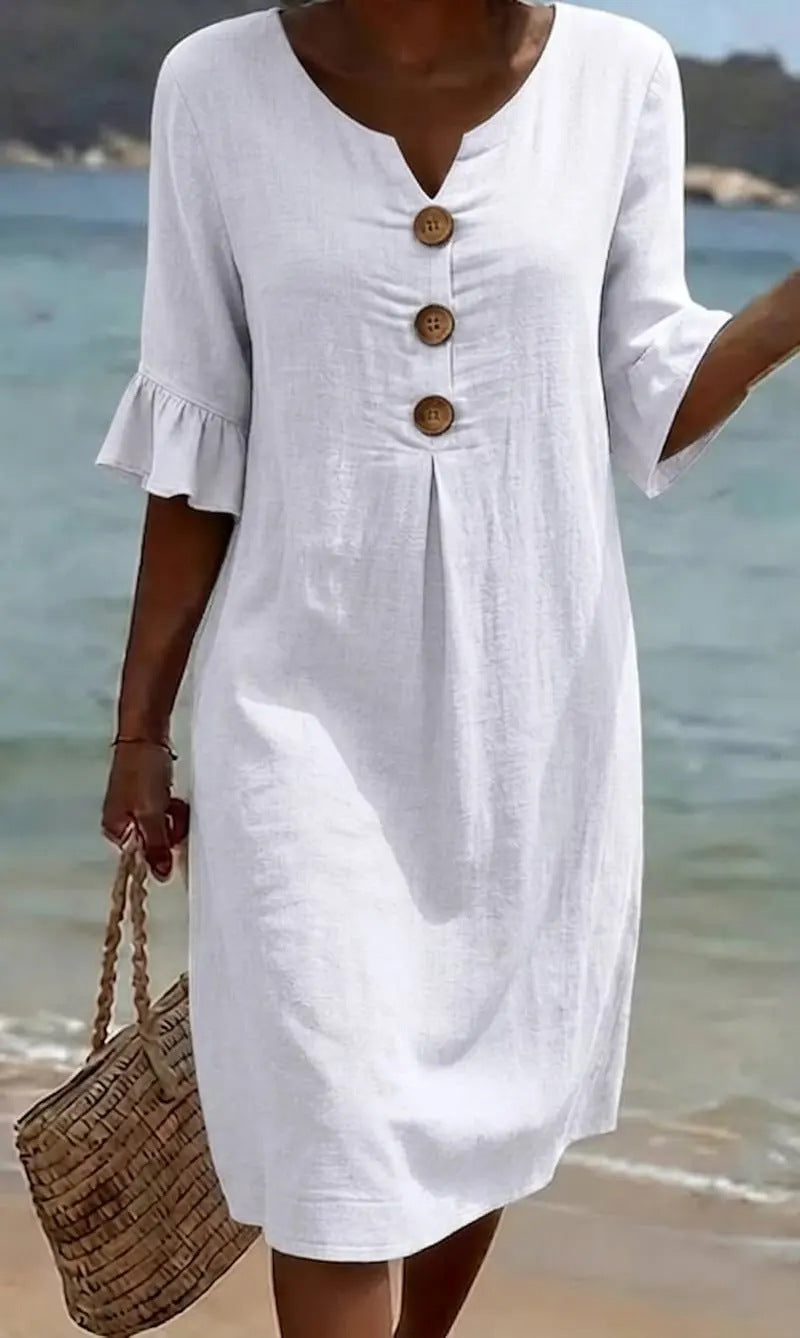 Vestido de algodón liso de color liso para mujer, ideal para el verano.