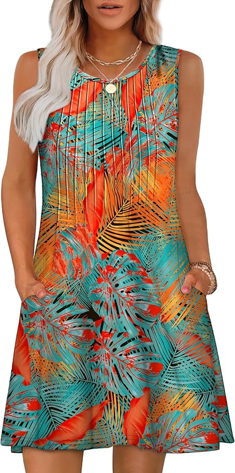 Vestido tipo holgado chaleco informal de cuello redondo sin mangas para vacaciones en la playa