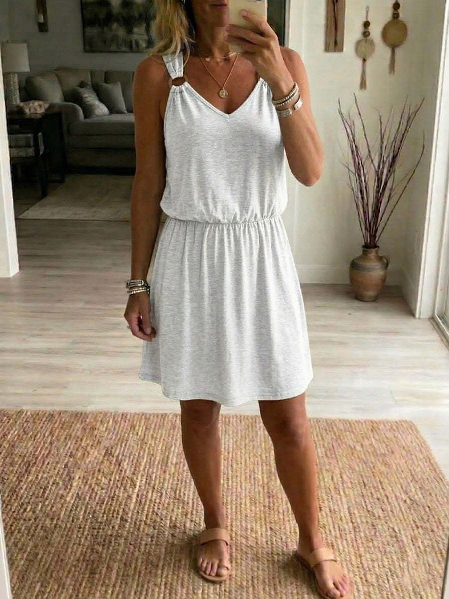 Vestido casual sin mangas con escote en V para mujer
