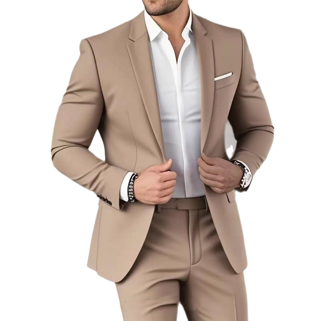 Elegante traje de gala ajustado y pantalón de vestir para hombre.