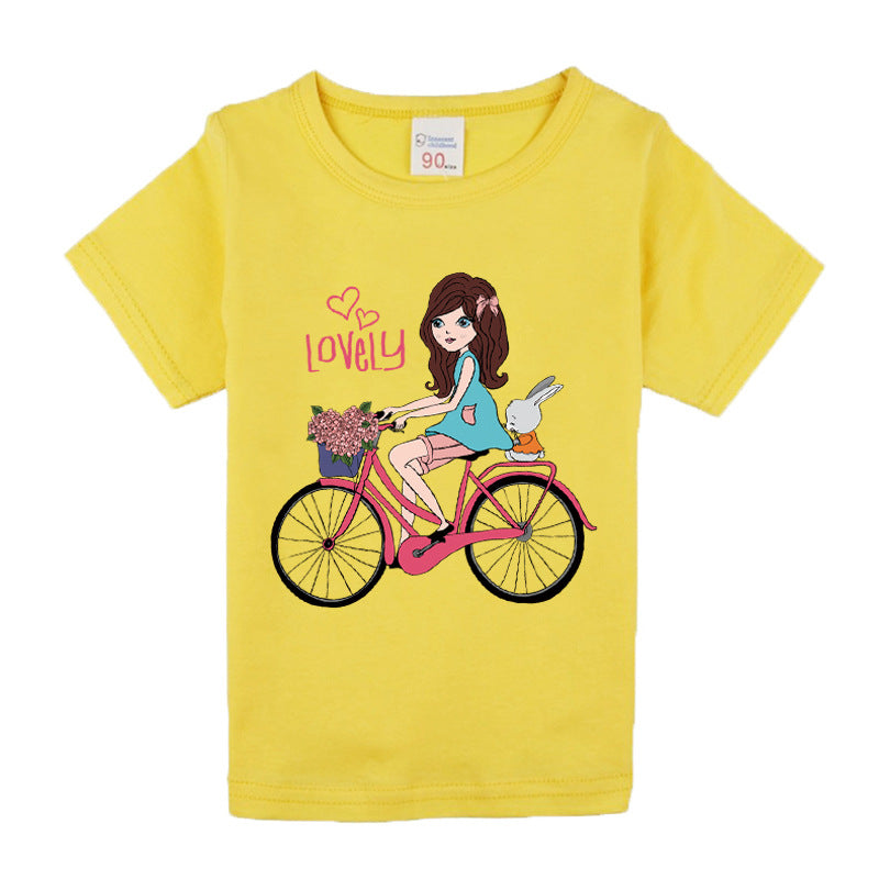 Camiseta Infantil Algodón con Estampado de Bicicleta para Niña