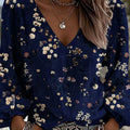 Camisa de manga larga informal y holgada para mujer con estampado floral.