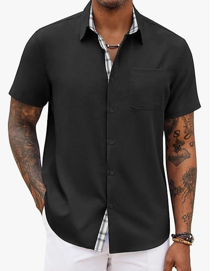 Camisa de Lino Holgada Color Liso para Hombre