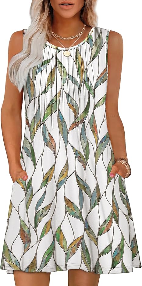 Vestido tipo holgado chaleco informal de cuello redondo sin mangas para vacaciones en la playa