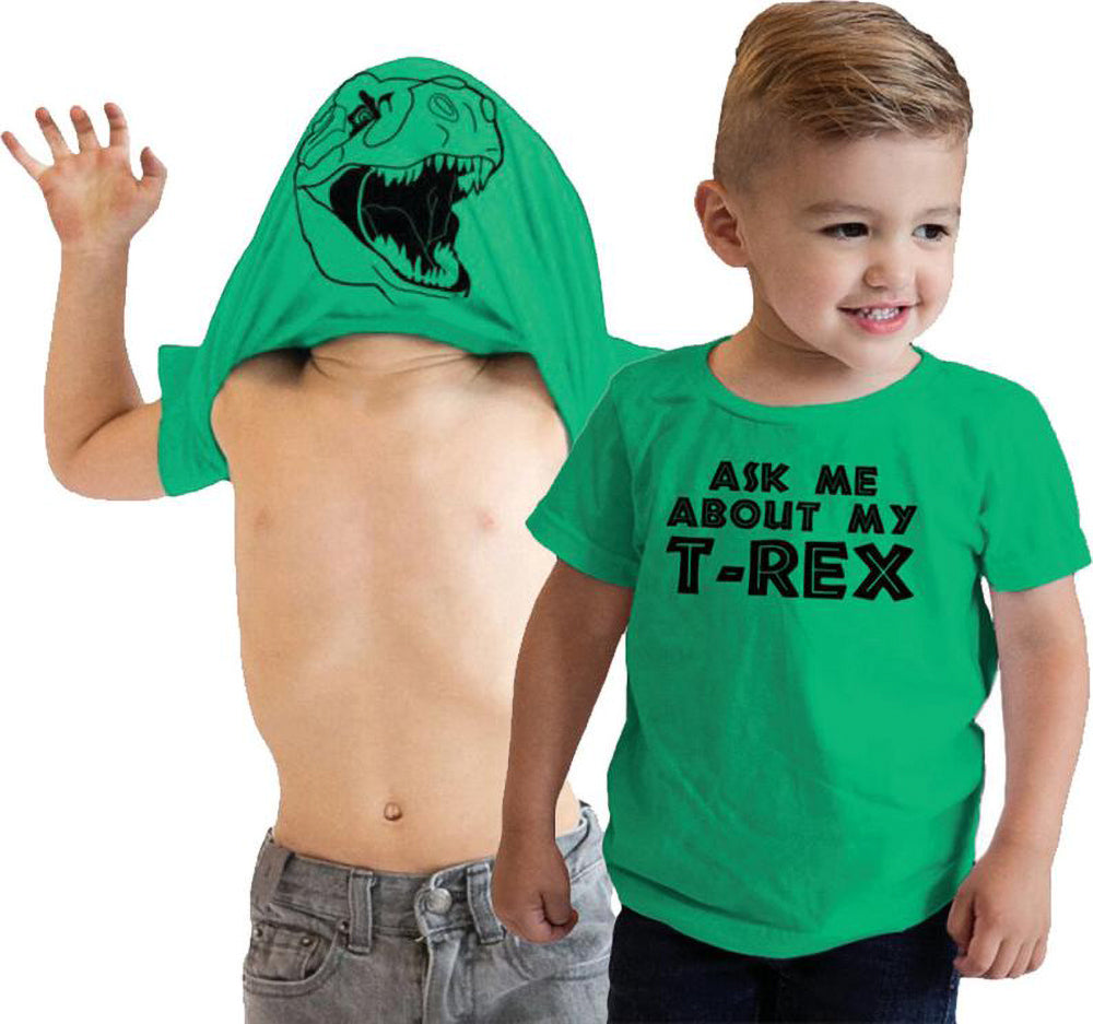 Camiseta de Algodón con Dinosaurio de Dibujos para Niño — Estampado Infantil