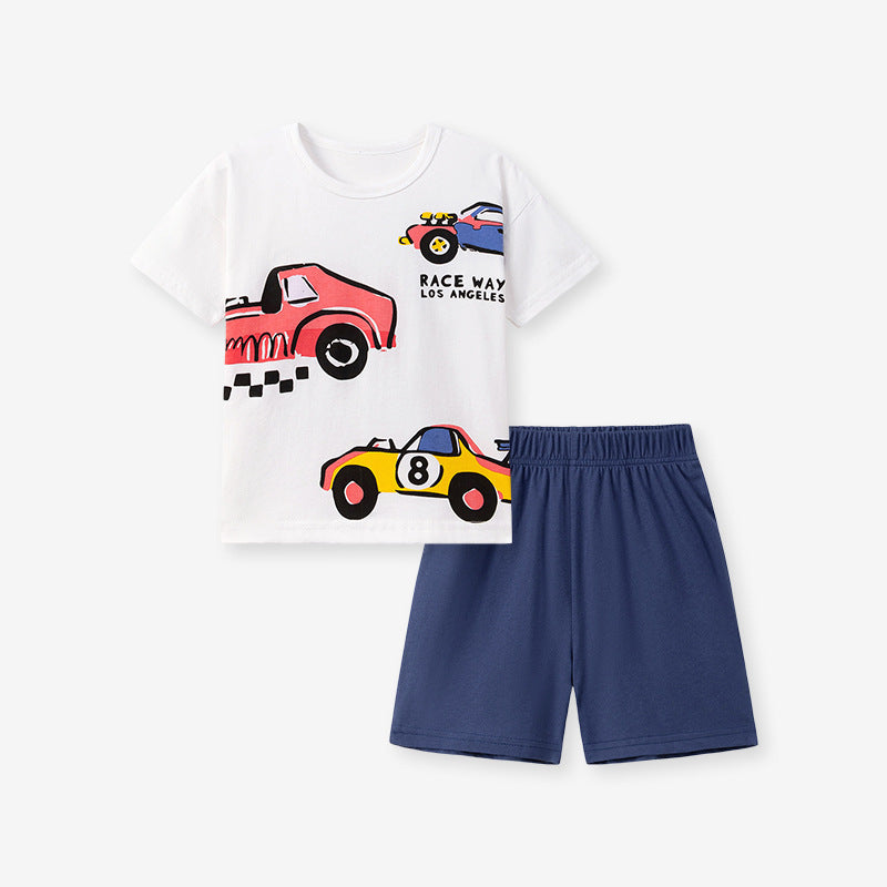 Conjunto informal de verano para niños con estampado de coche de dibujos animados