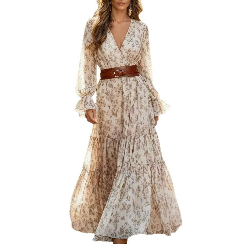 Vestido Estampado Floral Cuello en V para Mujer — Poliéster