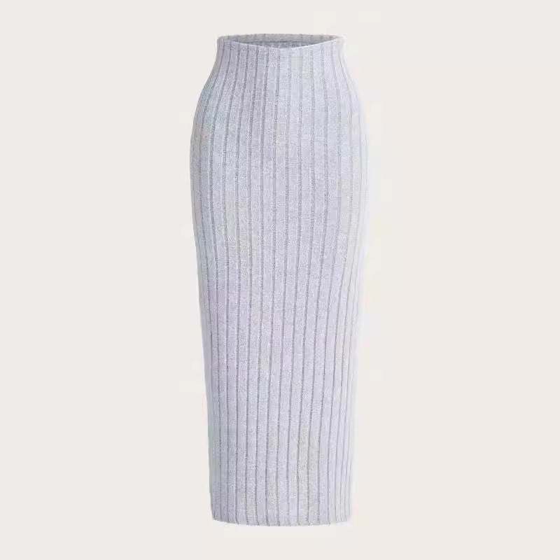 Falda Midi Versátil e Informal Gris Claro para Mujer