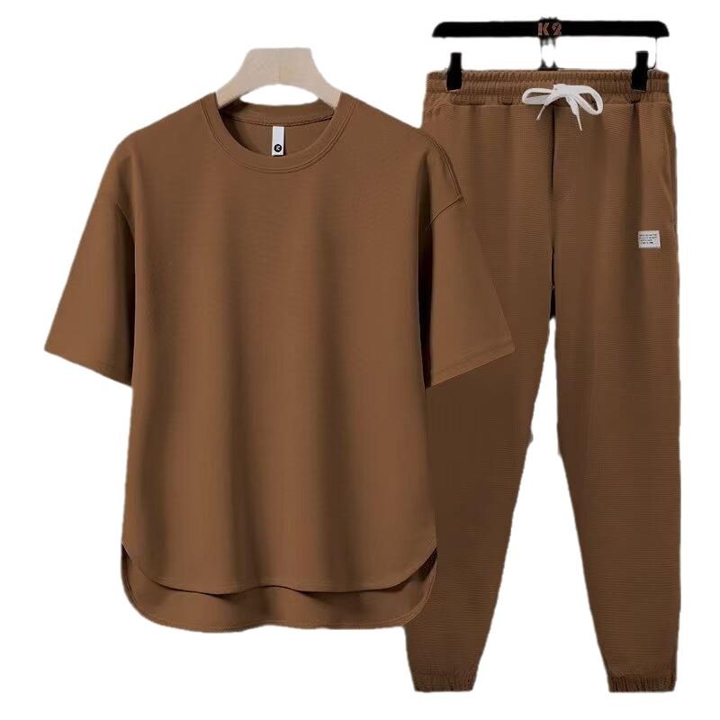 Conjunto de pantalón deportivo de cuello redondo para hombre, ideal para el verano.