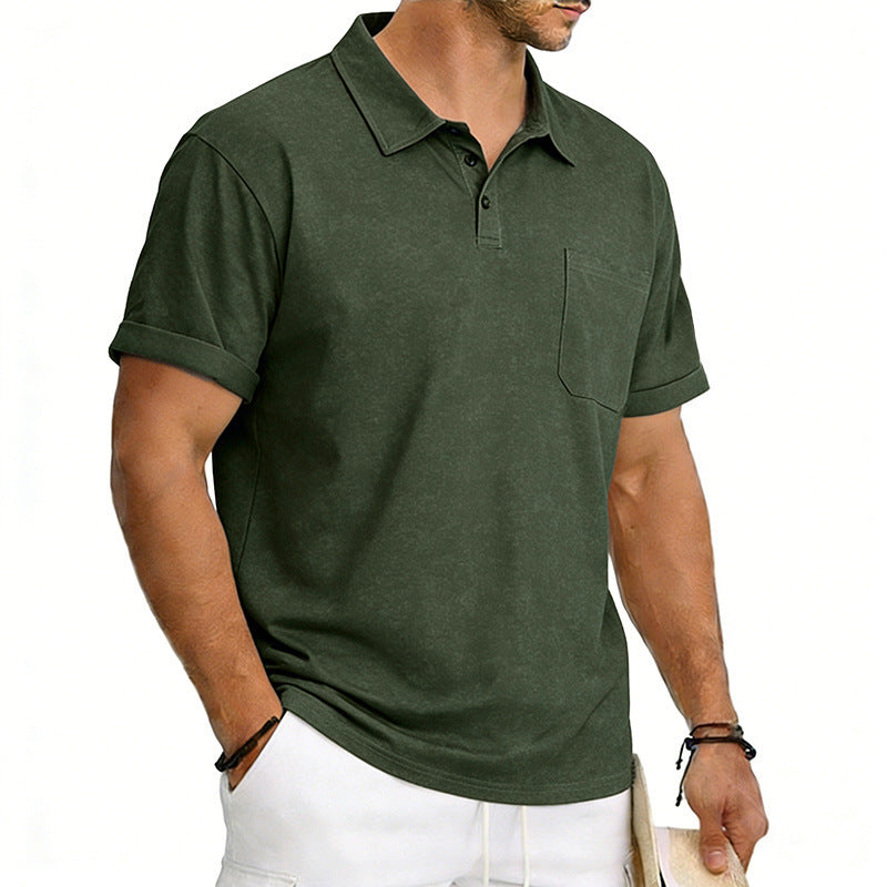 Camiseta polo de manga corta holgada con solapa desgastada para hombre