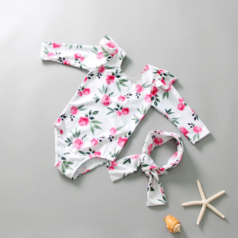 Traje de Baño Una Pieza Floral para Niñas — Bañador Coreano