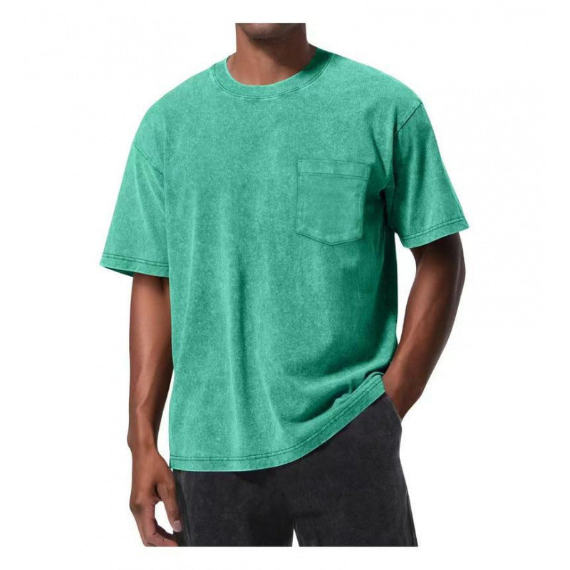 Camiseta de manga corta con cuello redondo, estampado digital 3D y bolsillo estilo retro, que combina con todo.