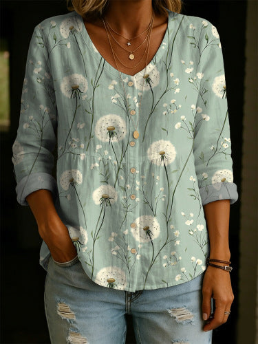 Camisa Henley para mujer con estampado floral en 3D