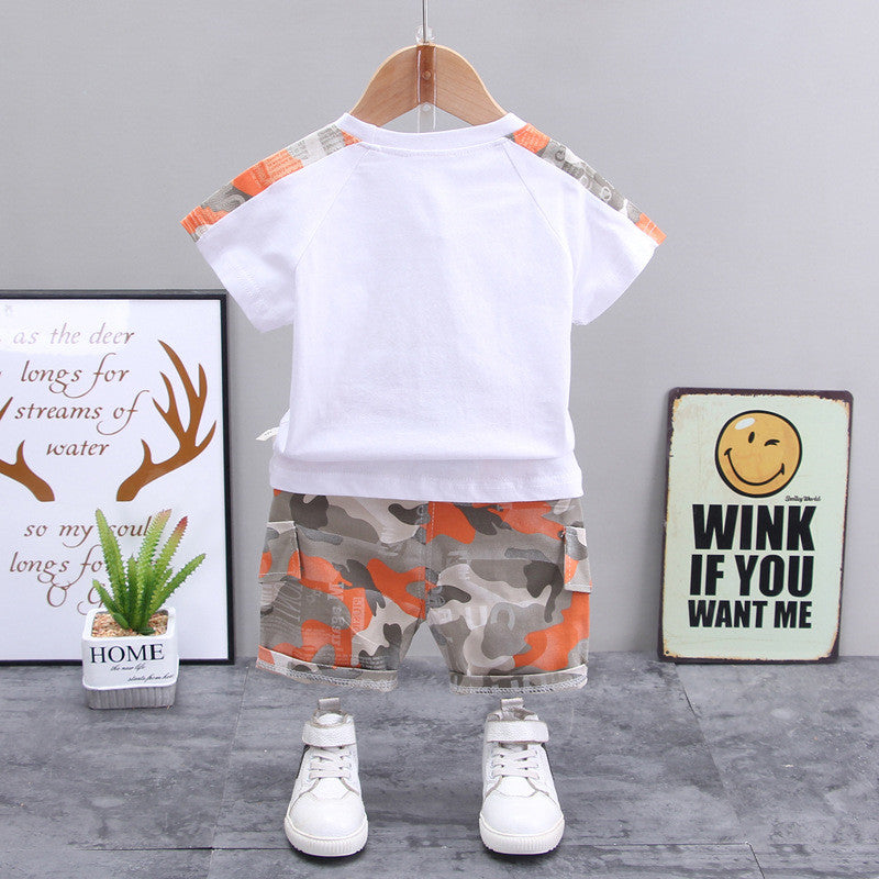 Conjunto Estilo Militar para Niño — Camuflaje Camiseta y Pantalón Corto