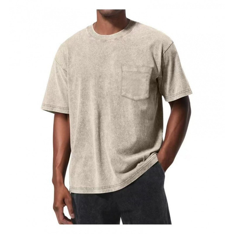 Camiseta de manga corta con cuello redondo, estampado digital 3D y bolsillo estilo retro, que combina con todo.
