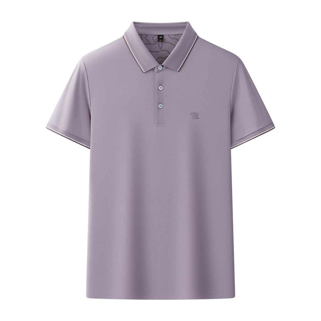 Camisa de manga corta para hombre con solapa y color liso.