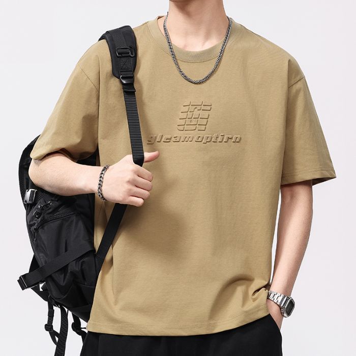 Camiseta de manga corta de tejido grueso, holgada y versátil, de estilo moderno para hombre.