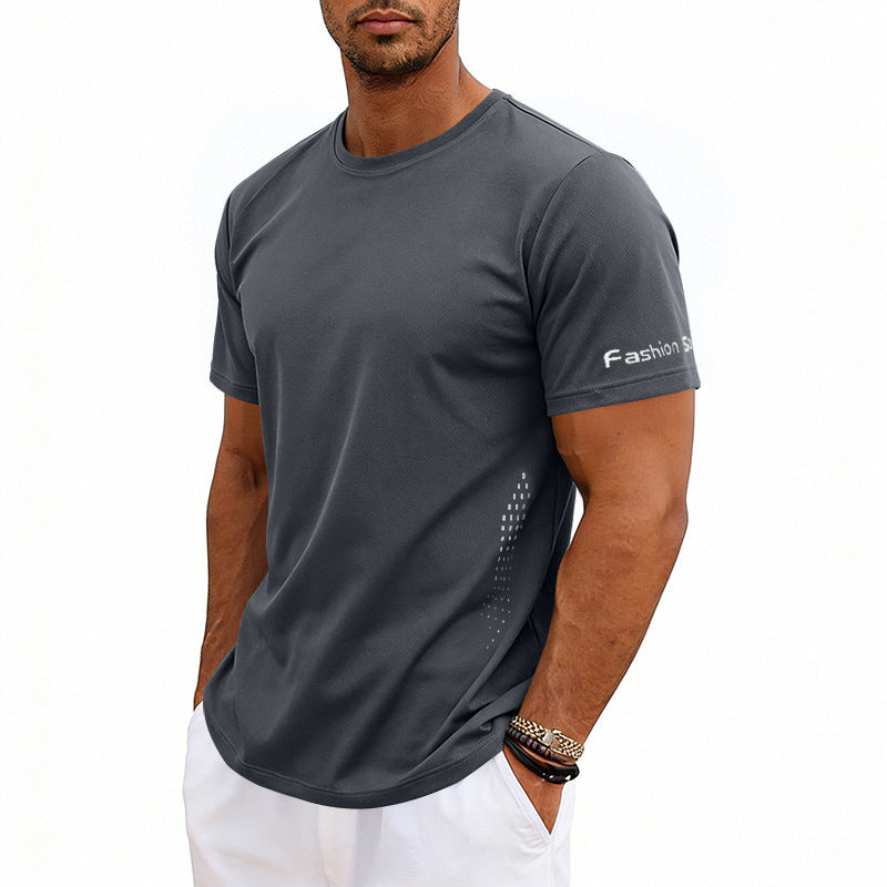 Camiseta deportiva de verano de manga corta con cuello redondo y secado rápido para hombre, tallas grandes