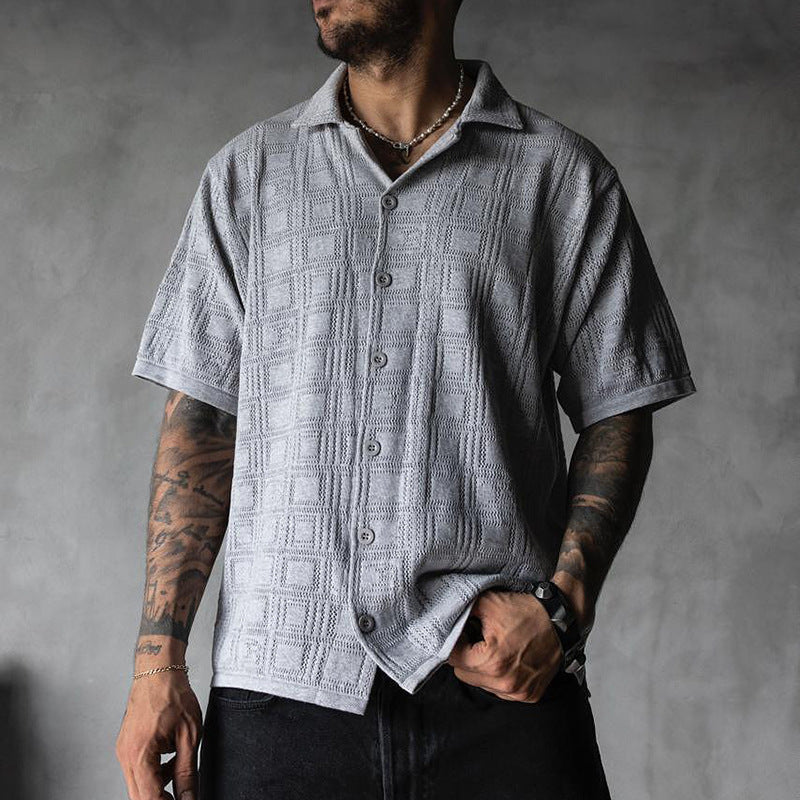 Camisa de Hombre de Manga Corta con Cuello Solapa y Calados
