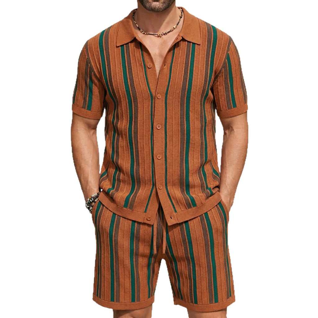 Conjunto informal de dos piezas de punto de manga corta para hombre