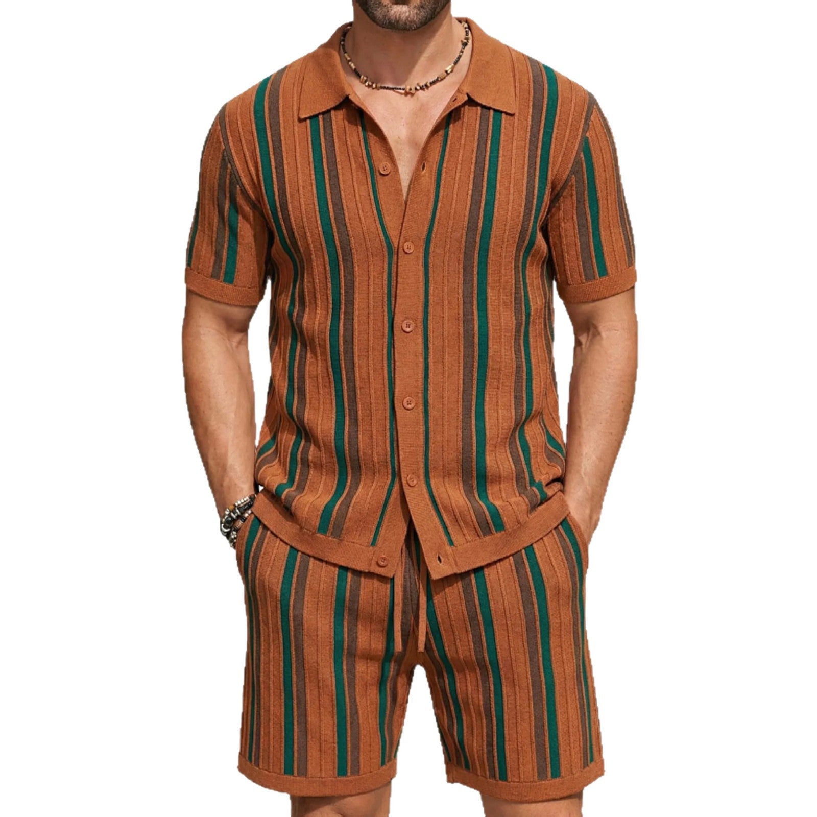 Conjunto informal de dos piezas de punto de manga corta para hombre