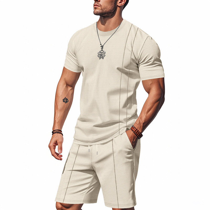 Conjunto de camiseta de manga corta con cuello redondo y pantalón corto para hombre