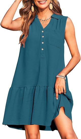 Vestido sin mangas con botones y escote en V para primavera y verano