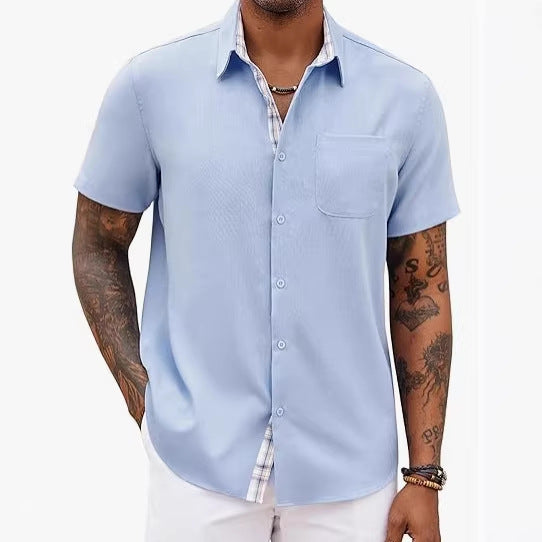 Camisa de Lino Holgada Color Liso para Hombre