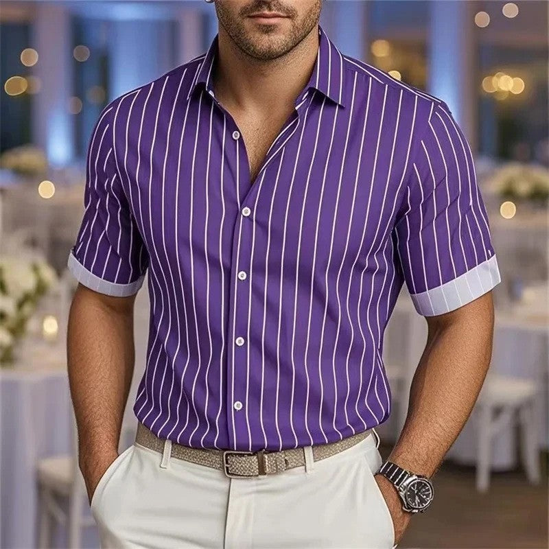 Camisa de manga corta a rayas estampada para hombre