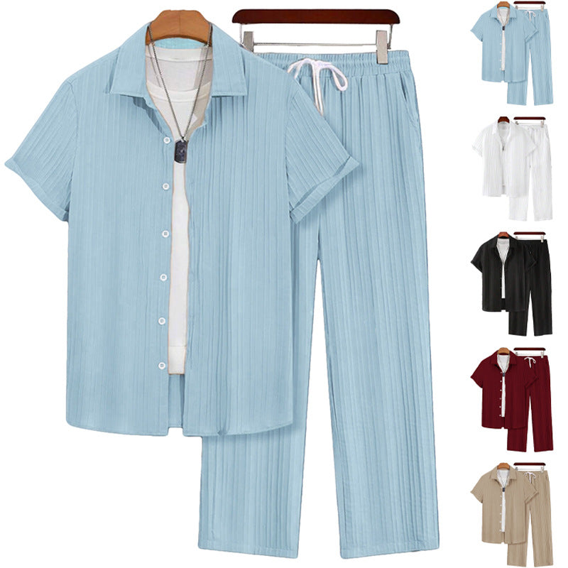 Conjunto informal de camisa de manga corta y pantalón de talla grande para hombre