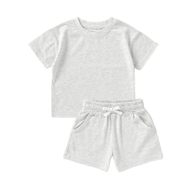 Conjunto de Algodón Orgánico de Manga Corta y Pantalón Corto para Bebé — Color Liso
