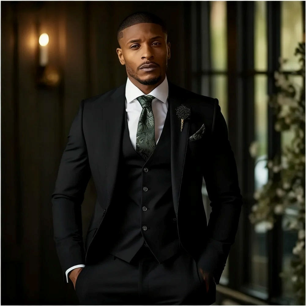 Traje de tres piezas ajustado, informal ya la moda para hombre