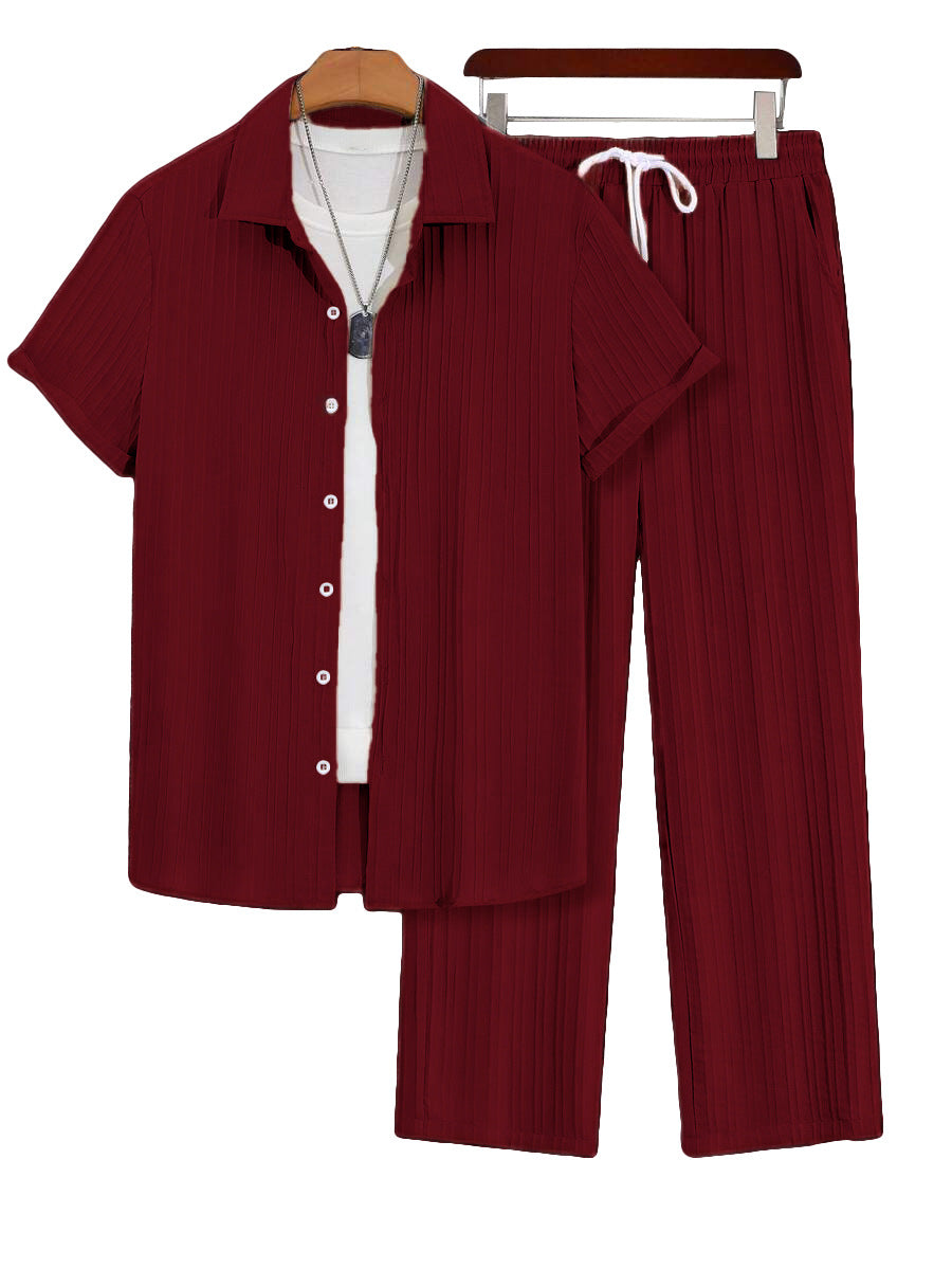 Conjunto informal de camisa de manga corta y pantalón de talla grande para hombre