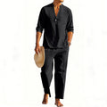 Conjunto informal de pantalón recto y camiseta Henley de manga larga para hombre