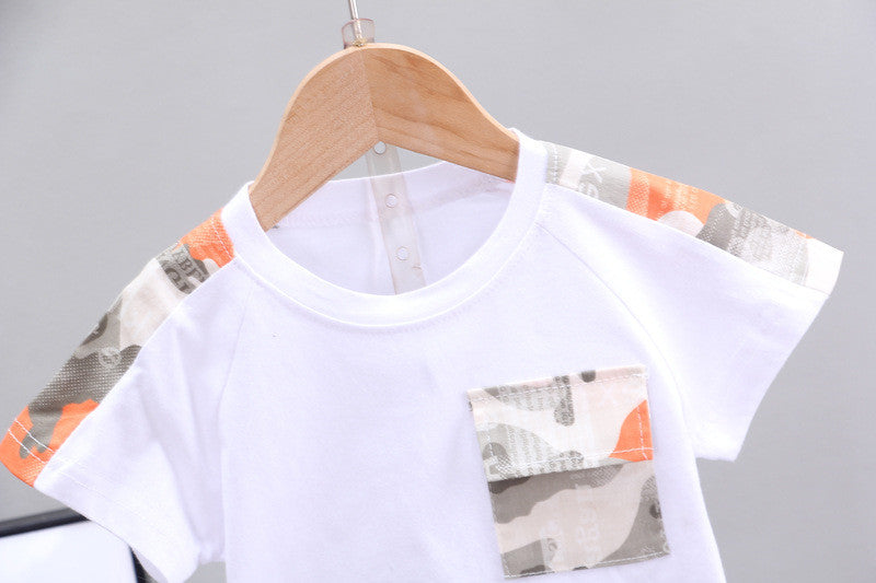 Conjunto Estilo Militar para Niño — Camuflaje Camiseta y Pantalón Corto