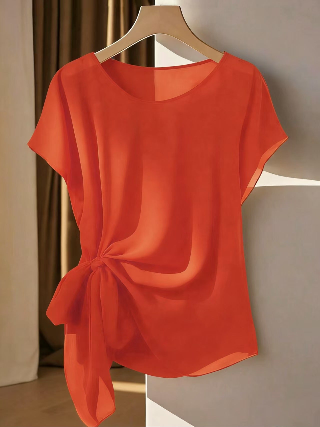 Camiseta de cuello redondo ligera para mujer, nueva colección de verano.