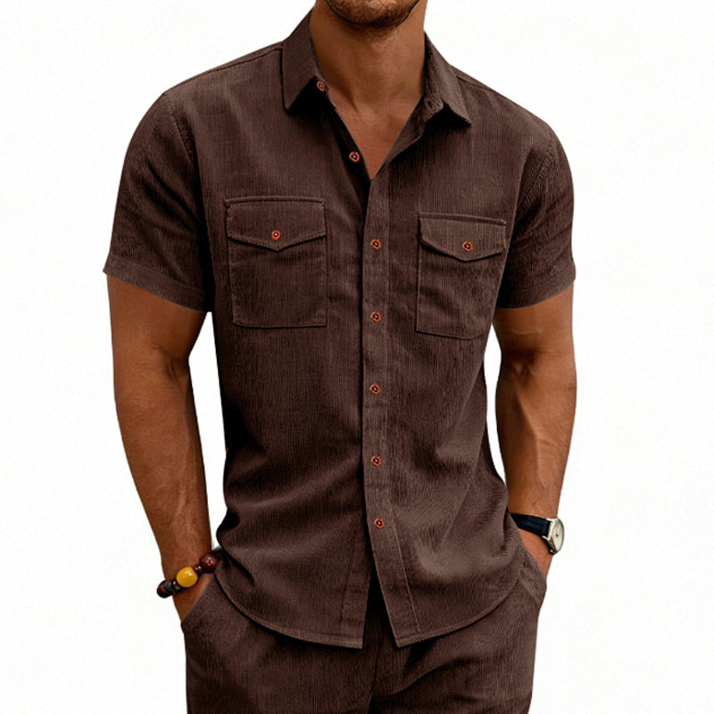 Camisa de manga corta con solapa, estilo casual y holgado, para hombre, ideal para el trabajo.