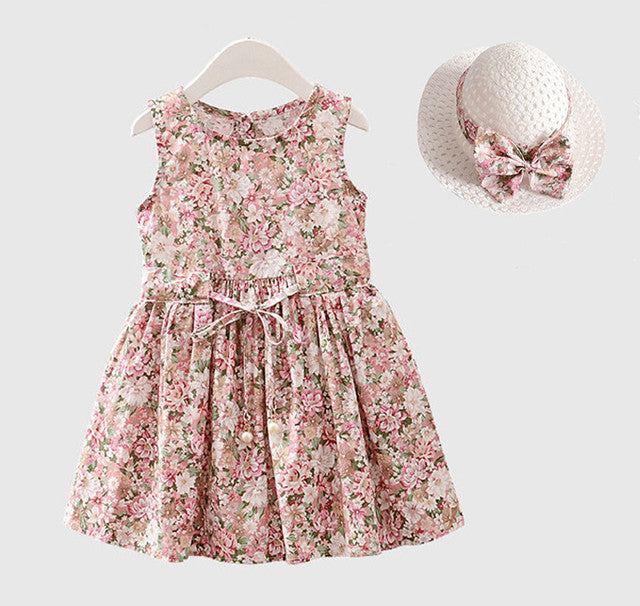 Conjunto de 2 Piezas para Niña: Vestido y Gorro de Algodón