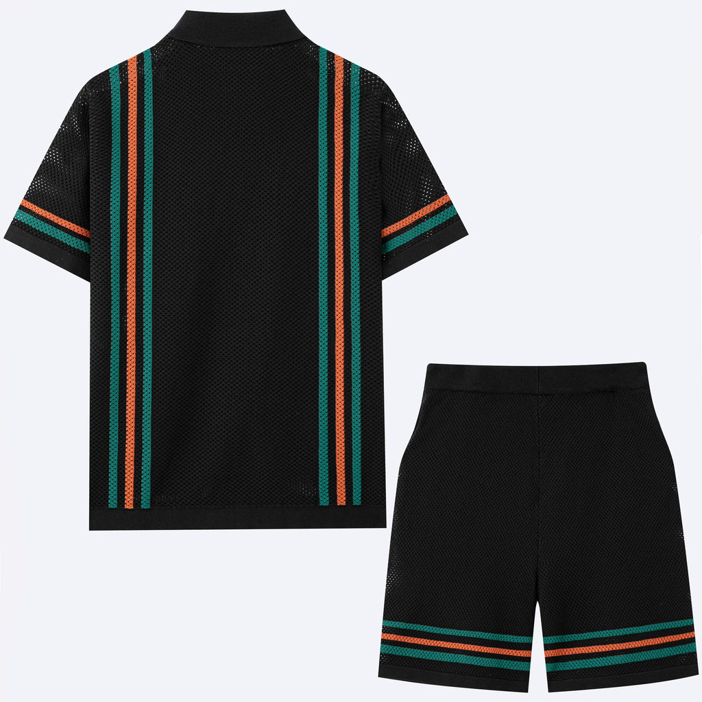 Conjunto de suéter de punto de manga corta con diseño calado para hombre