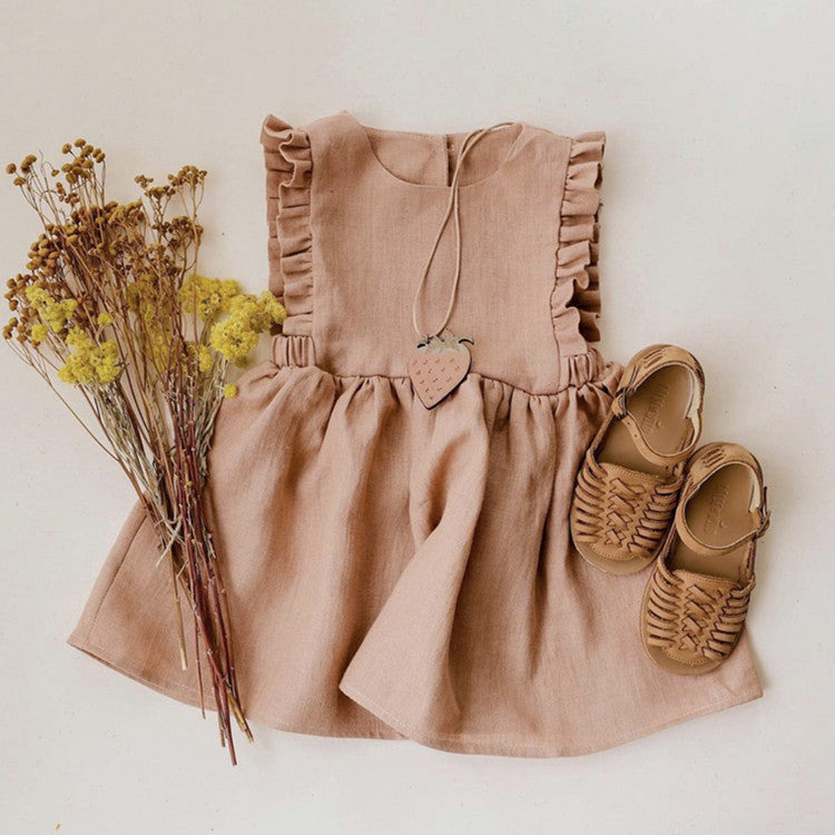 Vestido Chaleco Sin Mangas Algodón y Lino para Niñas