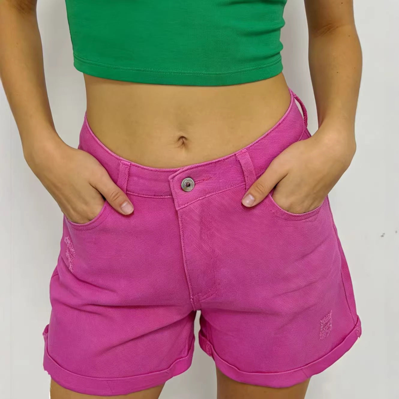 Shorts vaqueros casuales de estilo retro desgastado